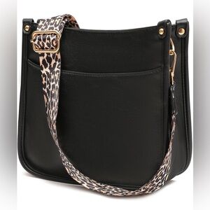 Black Faux Leather Shoulder Bag with Leopard Strap
* Brand New *